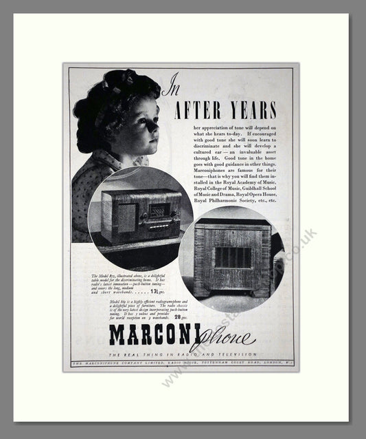Marconi - Marconiphone Radio. Vintage Advert 1939 (ref AD66612)