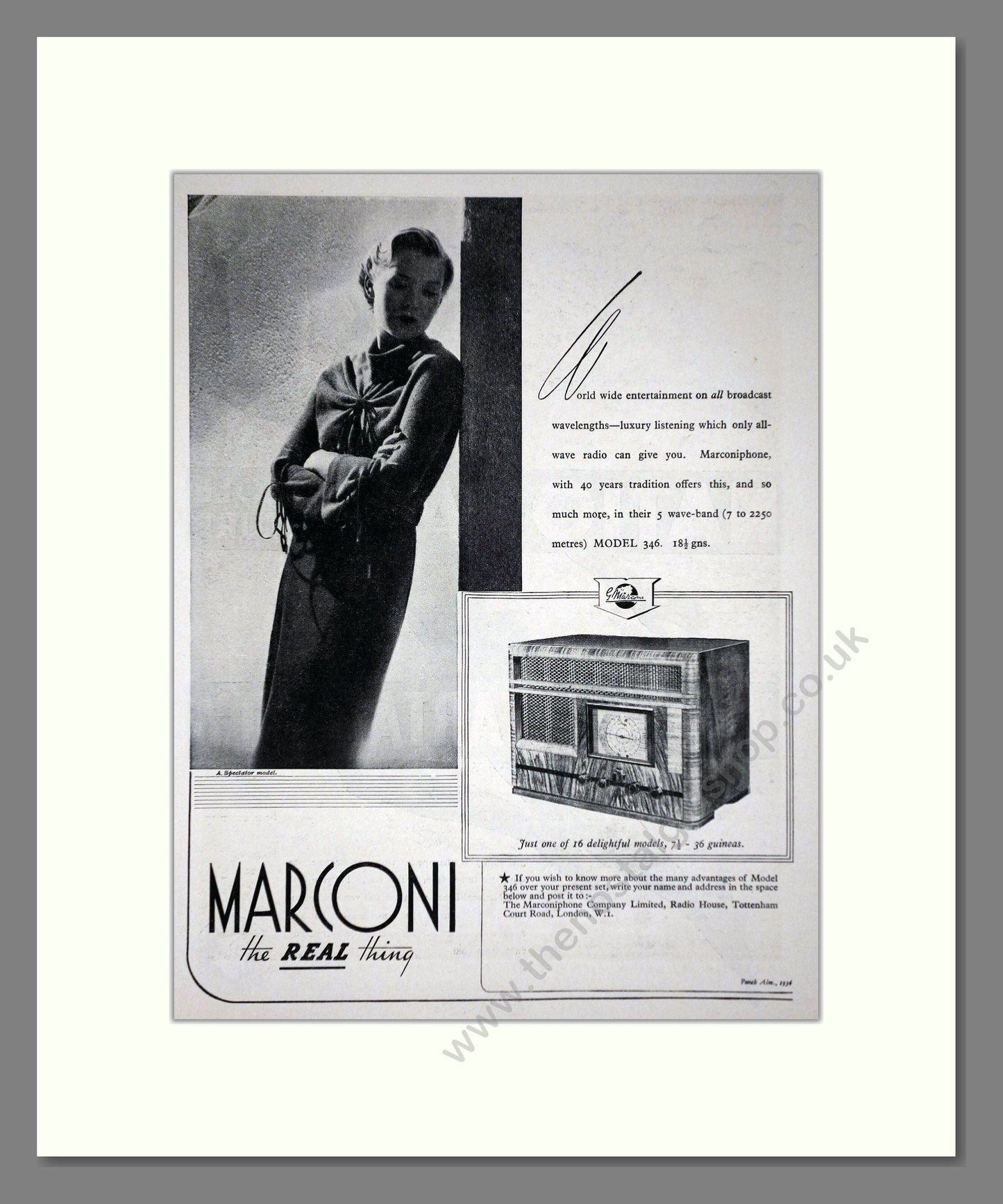 Marconi - Model 346 Radio. Vintage Advert 1936 (ref AD66613)