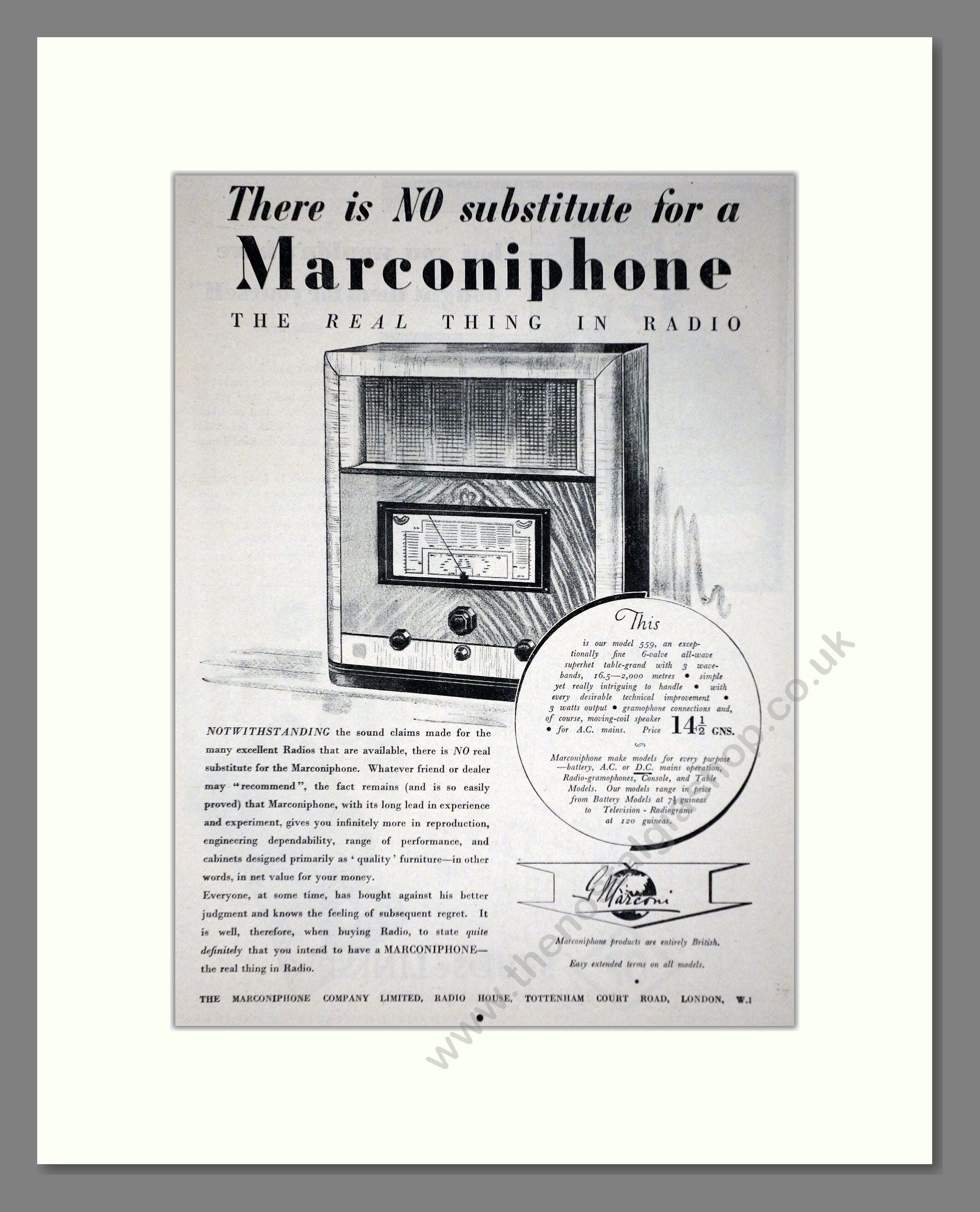 Marconi - Marconiphone Radio. Vintage Advert 1937 (ref AD66614)