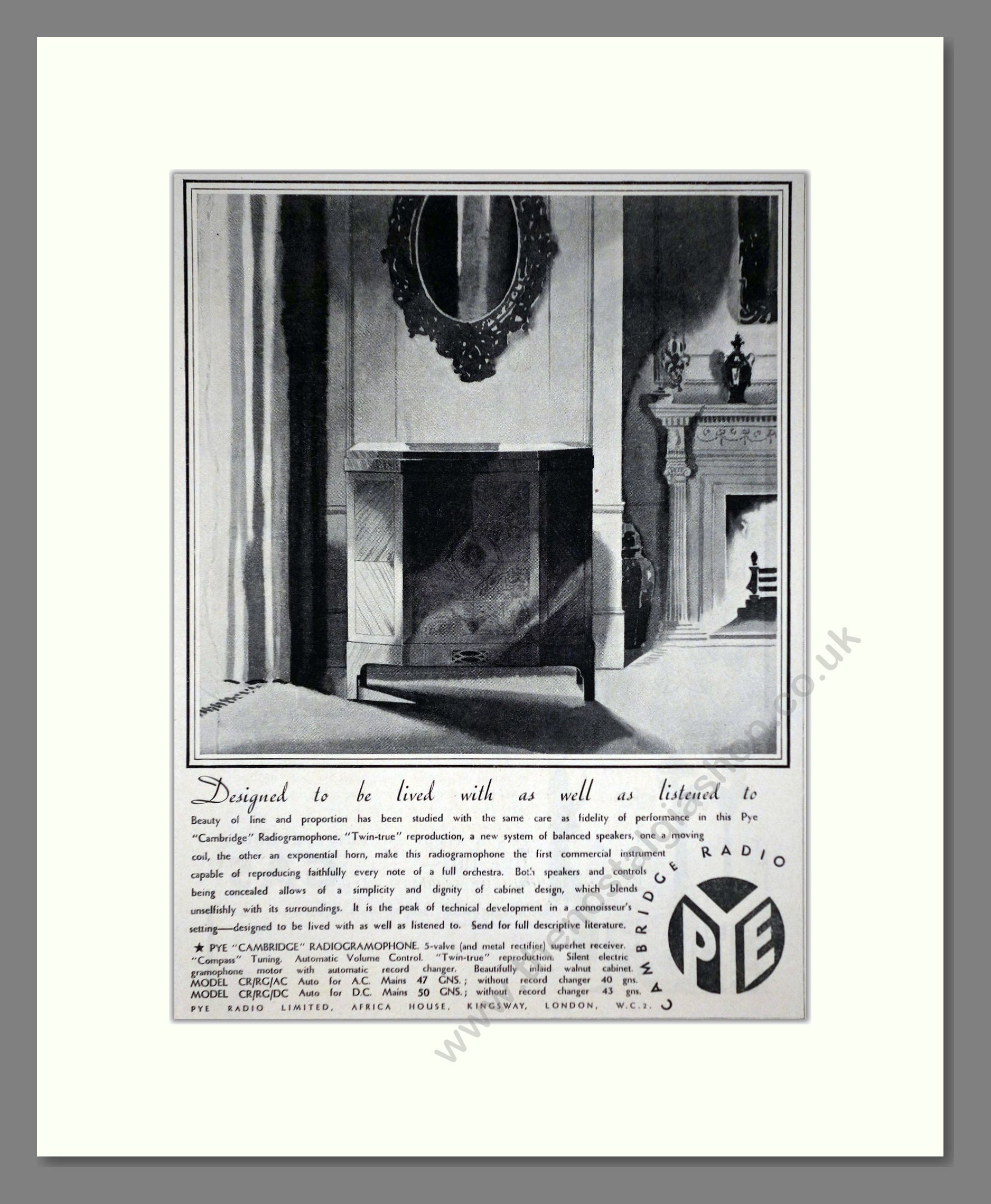 Pye - Cambridge Radio. Vintage Advert 1934 (ref AD66616)