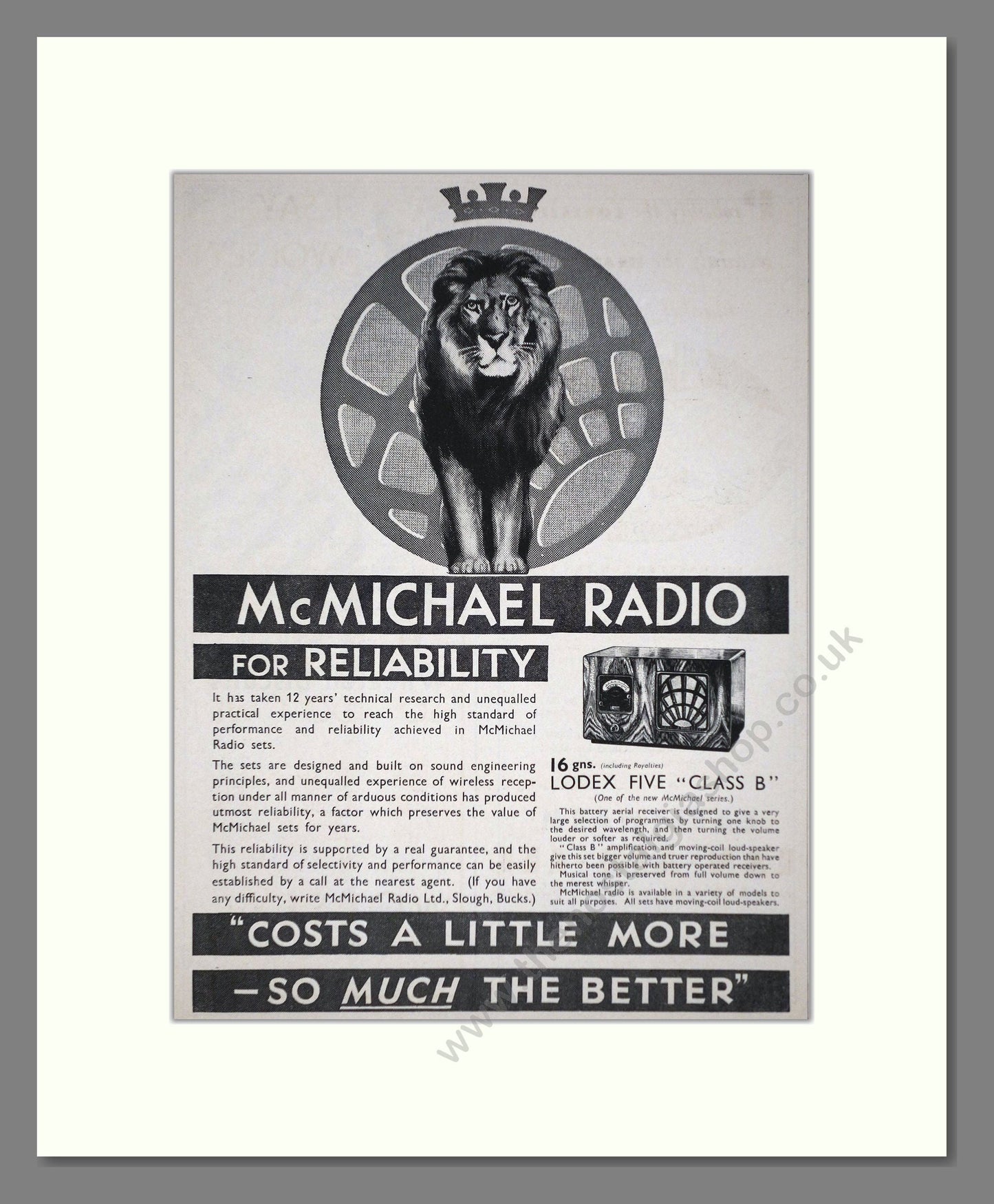McMichael - Lodex Five Class B Radio. Vintage Advert 1933 (ref AD66623)
