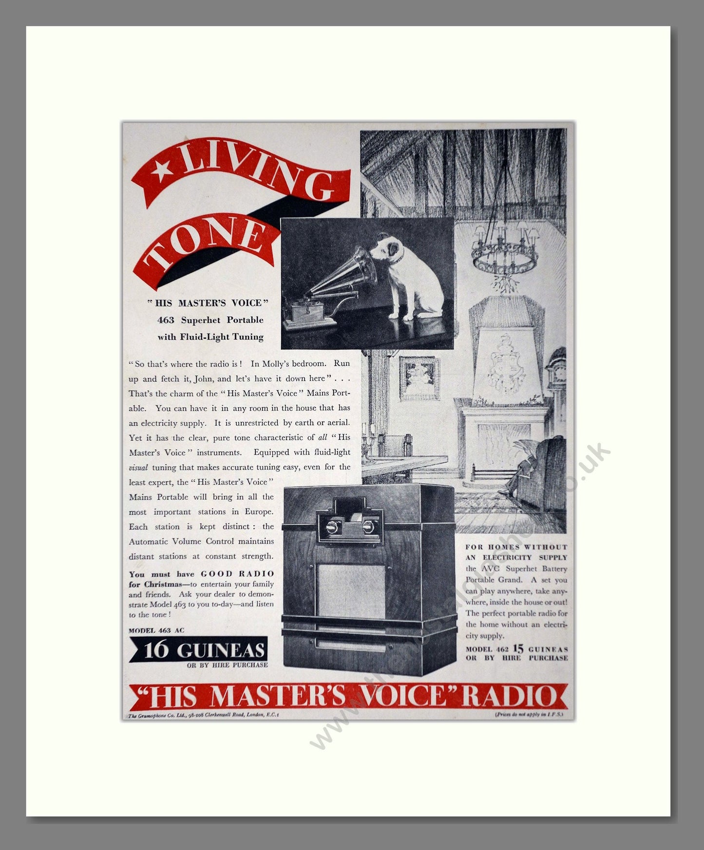HMV His Master's Voice - Model 462. Vintage Advert 1934 (ref AD66624)