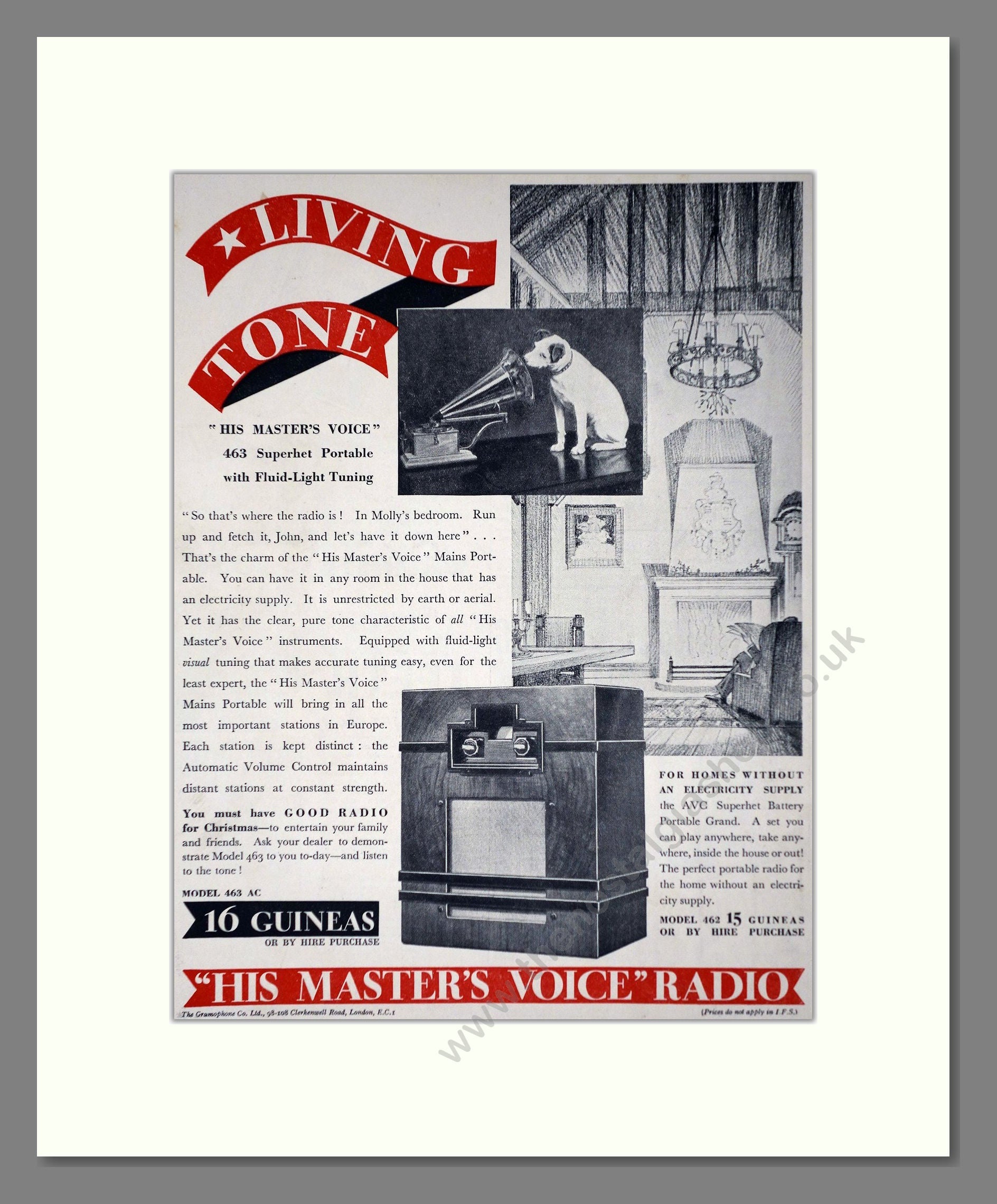 HMV His Master's Voice - Model 462. Vintage Advert 1934 (ref AD66624)