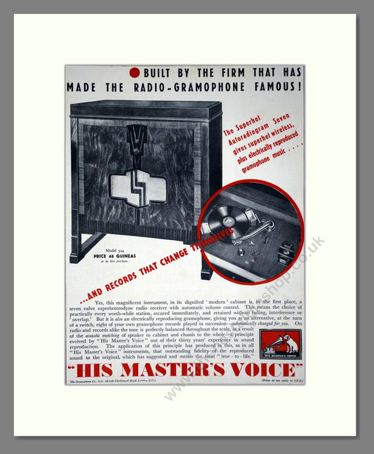 HMV His Master's Voice - Model 524. Vintage Advert 1934 (ref AD66625)