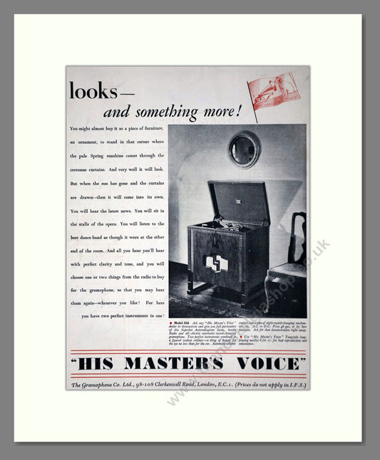 HMV His Master's Voice - Model 524. Vintage Advert 1934 (ref AD66626)