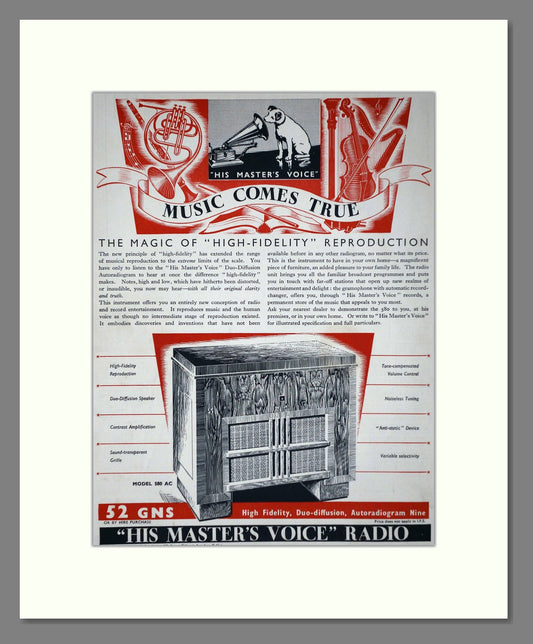 HMV His Master's Voice - Model 580. Vintage Advert 1935 (ref AD66628)