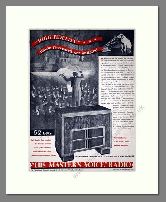 HMV His Master's Voice - Model 580. Vintage Advert 1935 (ref AD66629)