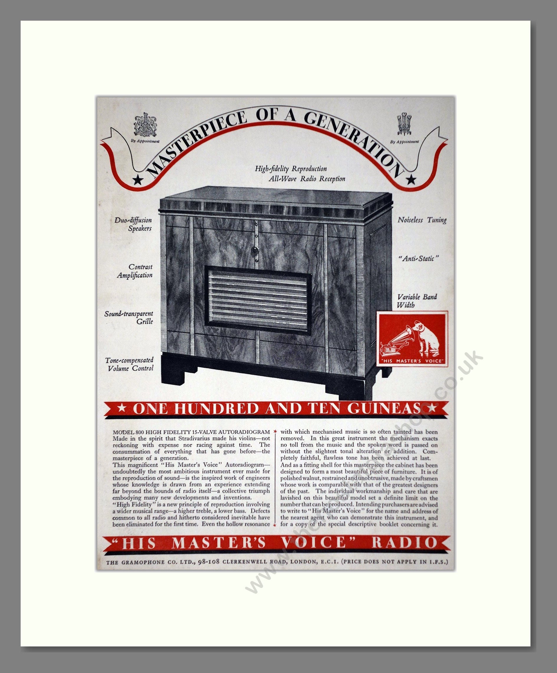 HMV His Master's Voice - Model 800. Vintage Advert 1935 (ref AD66630)