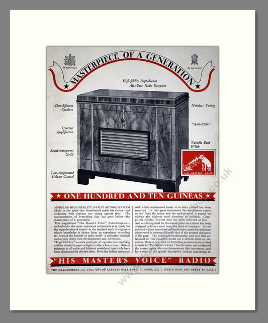 HMV His Master's Voice - Model 800. Vintage Advert 1935 (ref AD66630)