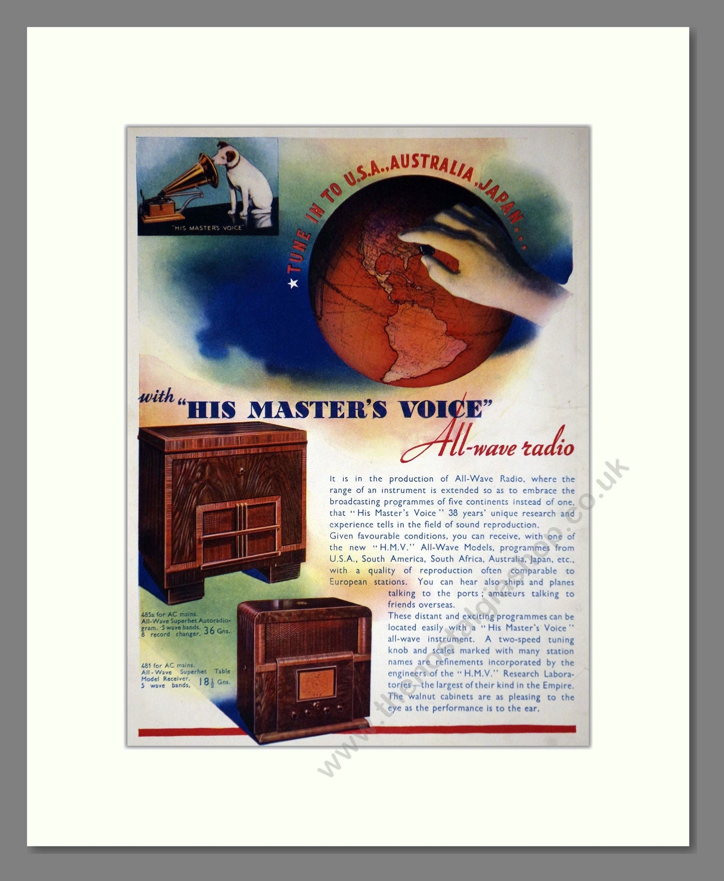 HMV His Master's Voice - All Wave Radio. Vintage Advert 1936 (ref AD66633)