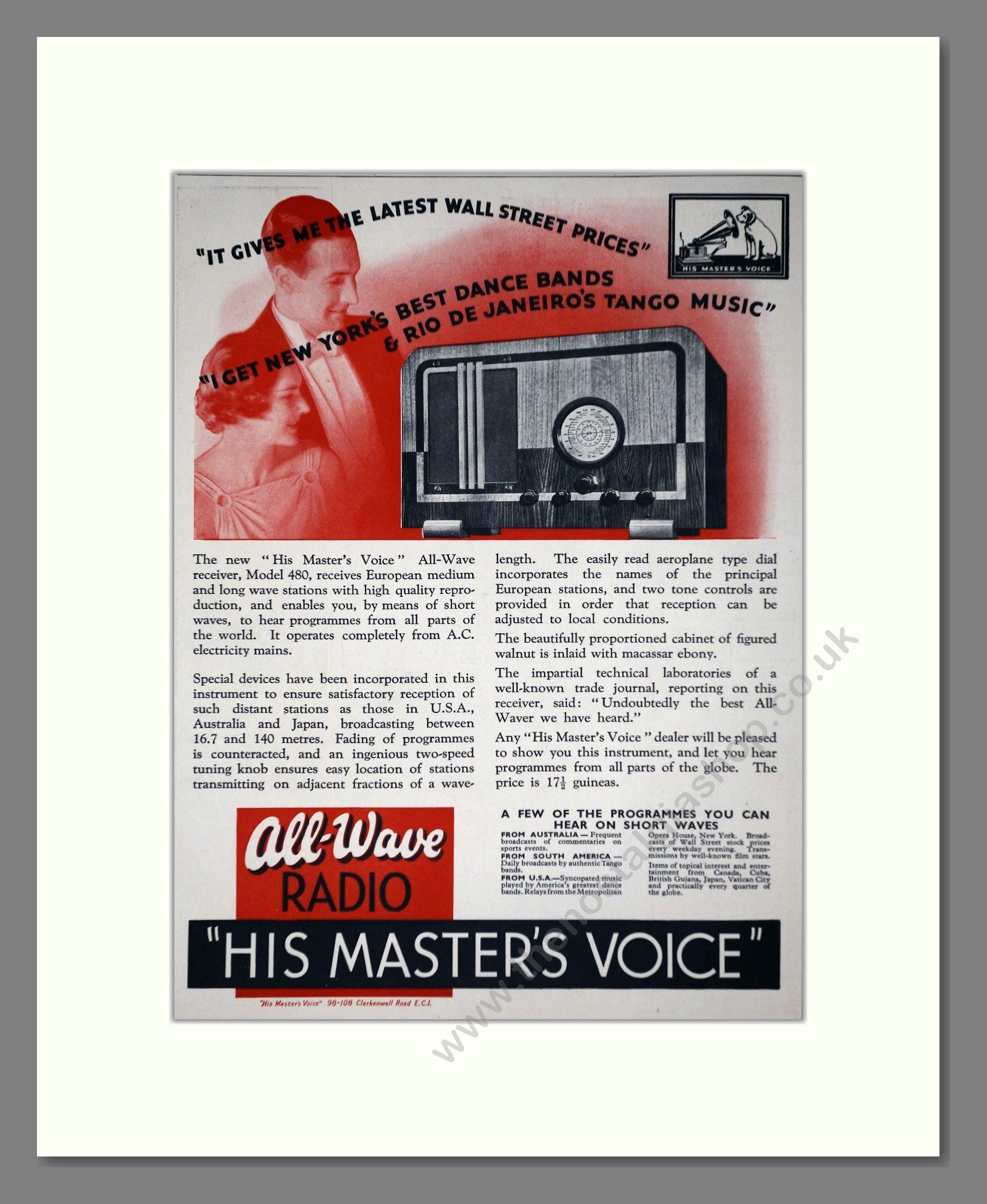 HMV His Master's Voice - All Wave Radio. Vintage Advert 1936 (ref AD66634)