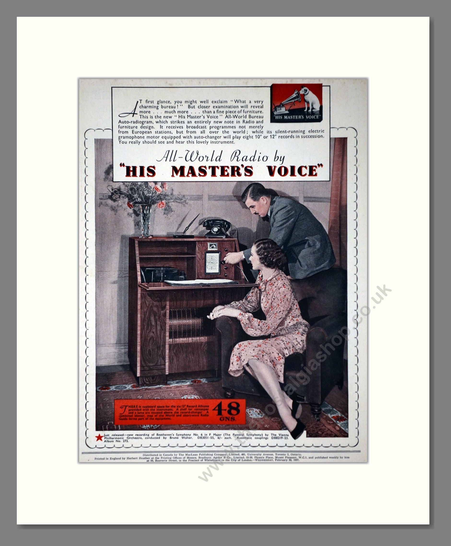 HMV His Master's Voice - All World Radio. Vintage Advert 1937 (ref AD66639)