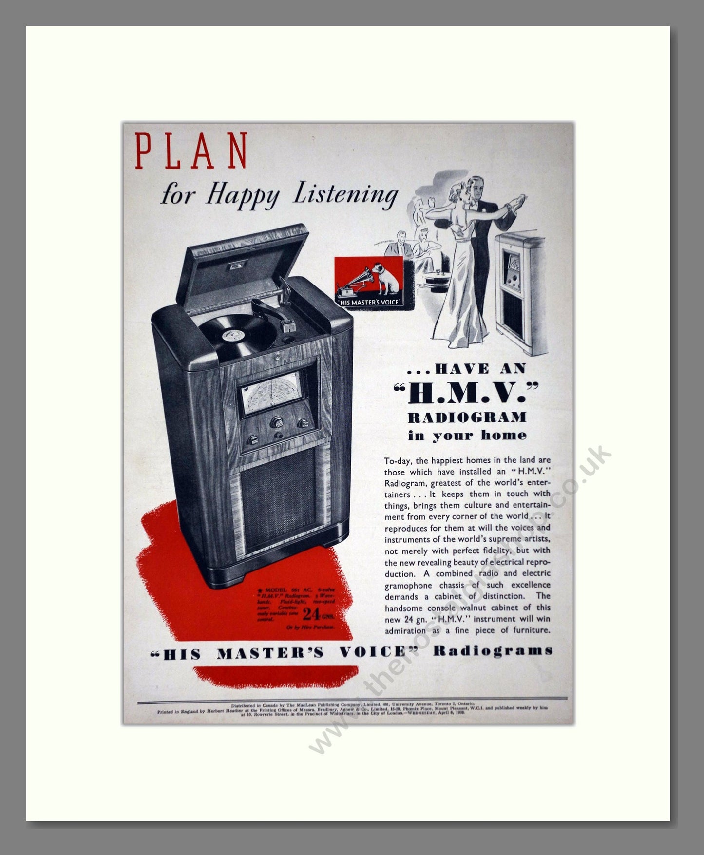 HMV His Master's Voice - Model 561. Vintage Advert 1938 (ref AD66640)