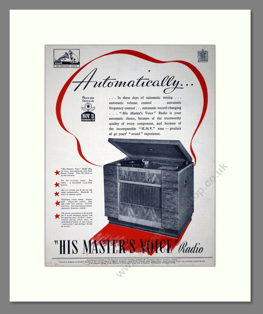 HMV His Master's Voice - Model 664. Vintage Advert 1938 (ref AD66641)