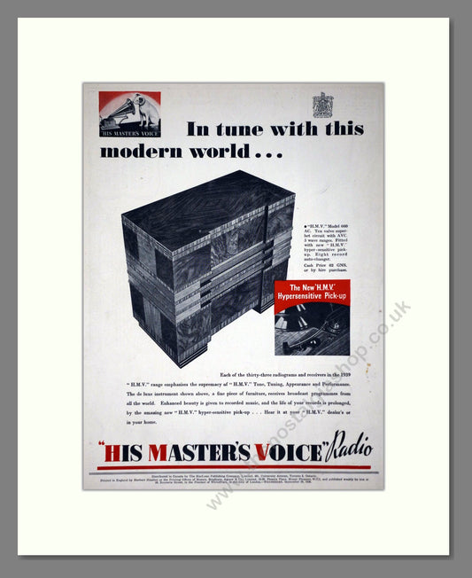 HMV His Master's Voice - Model 660. Vintage Advert 1938 (ref AD66643)