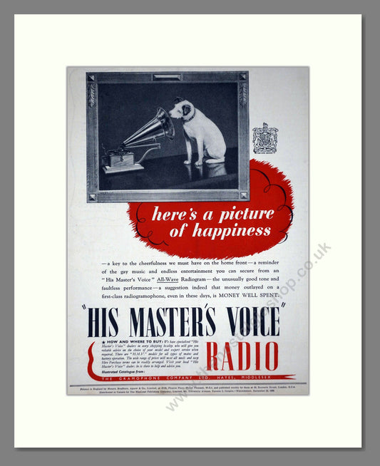 HMV His Master's Voice - Radio. Vintage Advert 1939 (ref AD66649)