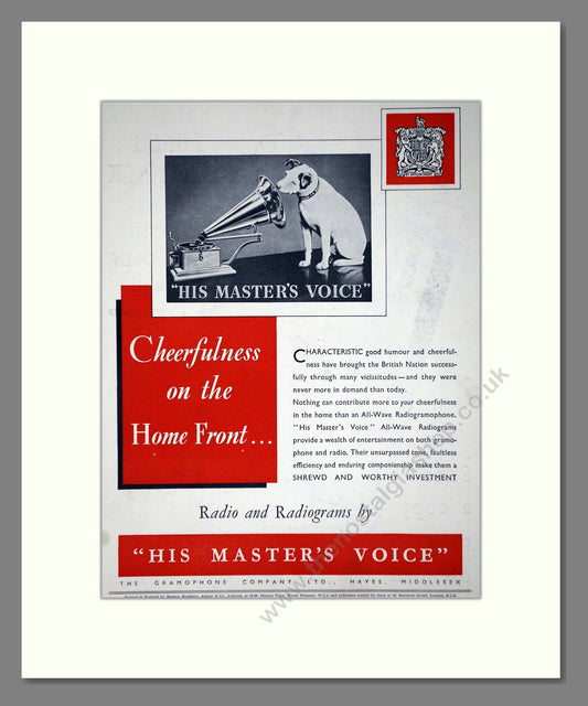HMV His Master's Voice - Radio And Radiograms. Vintage Advert 1939 (ref AD66650)