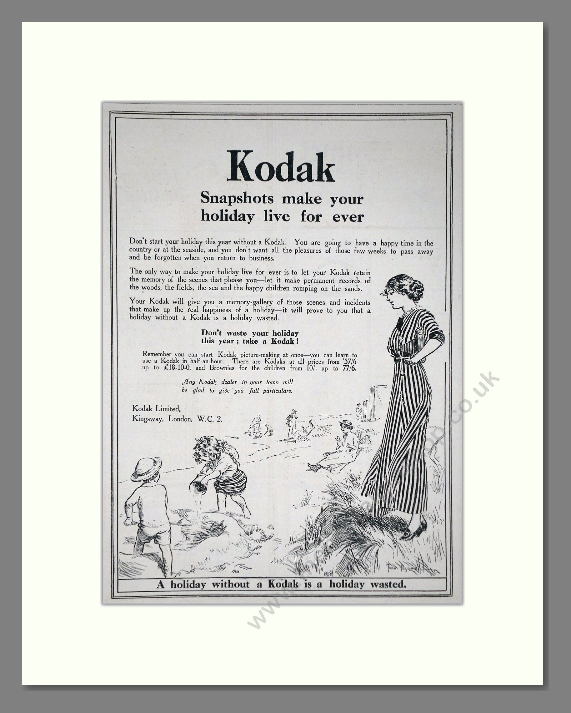 Kodak - Snapshots Make Your Holiday Live Forever. Vintage Advert 1919 (ref AD66741)