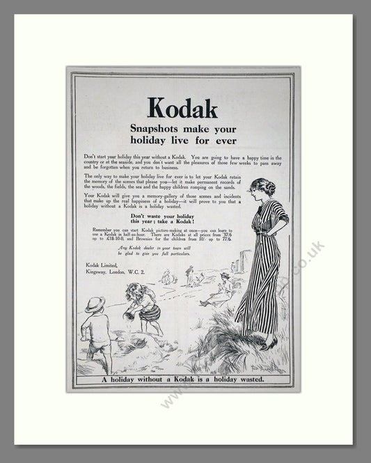 Kodak - Snapshots Make Your Holiday Live Forever. Vintage Advert 1919 (ref AD66741)
