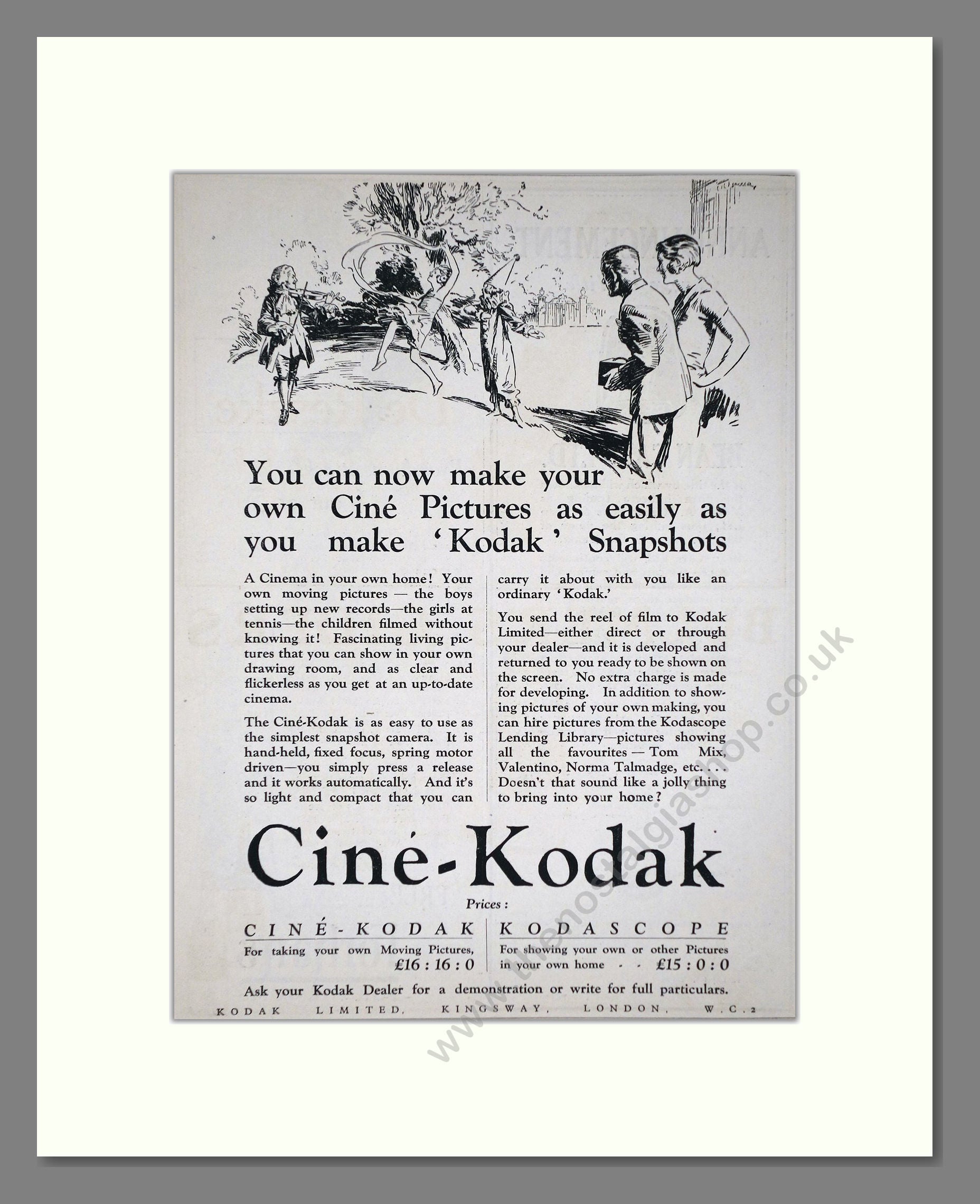 Kodak - Cine-Kodak Cine Pictures. Vintage Advert 1926 (ref AD66750)