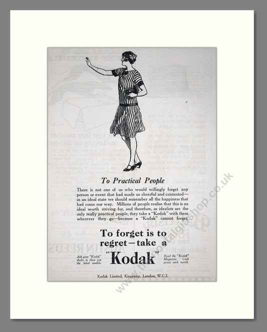Kodak - To Forget Is To Regret. Vintage Advert 1927 (ref AD66756)