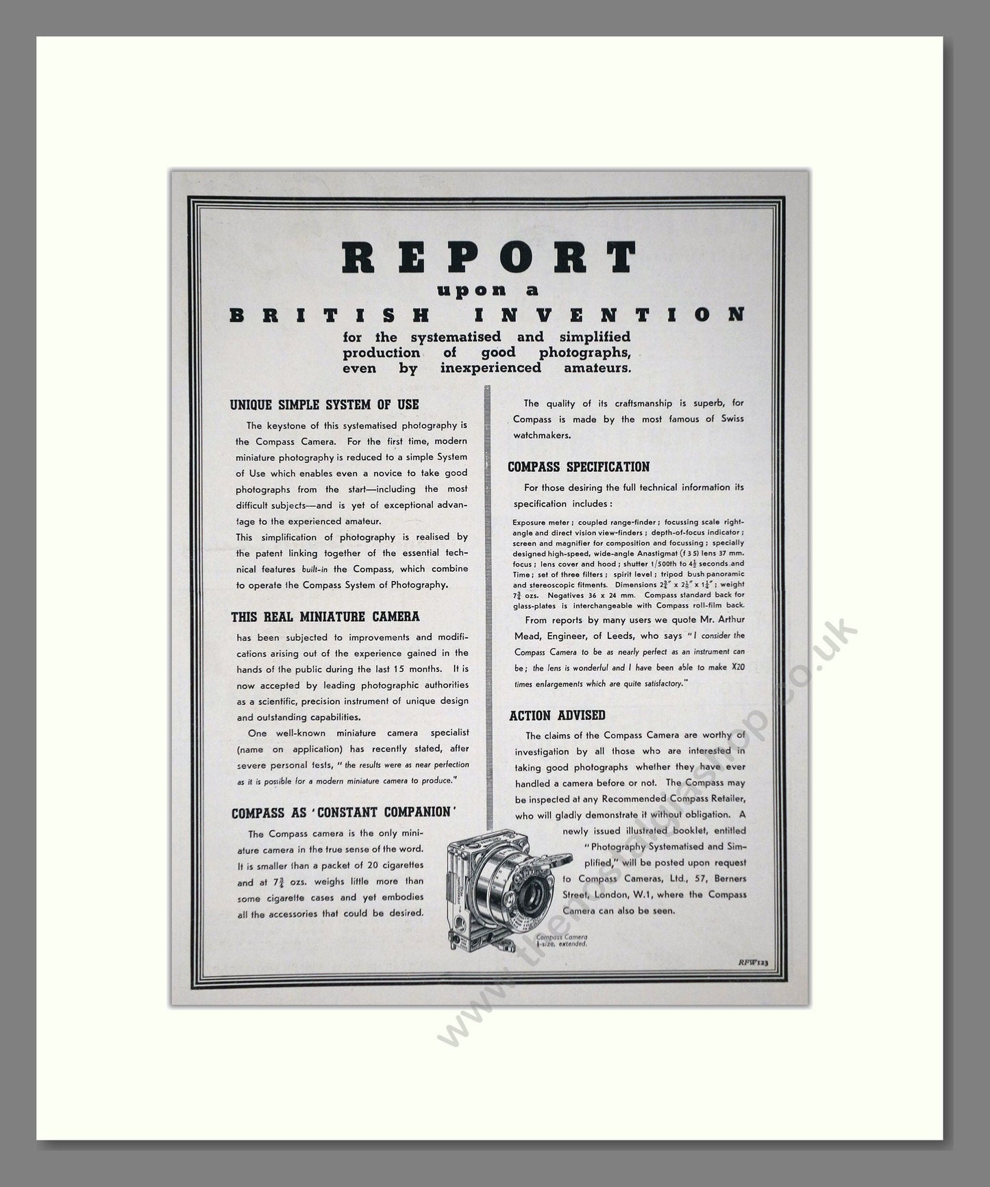 Compass - Camera System. Vintage Advert 1938 (ref AD66777)