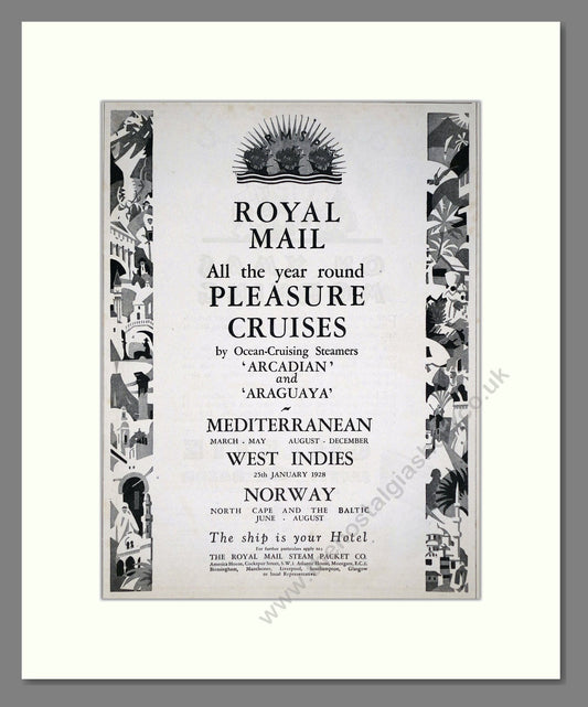Royal Mail Line - Arcadian / Araguaya Steamers. Vintage Advert 1927 (ref AD66660)