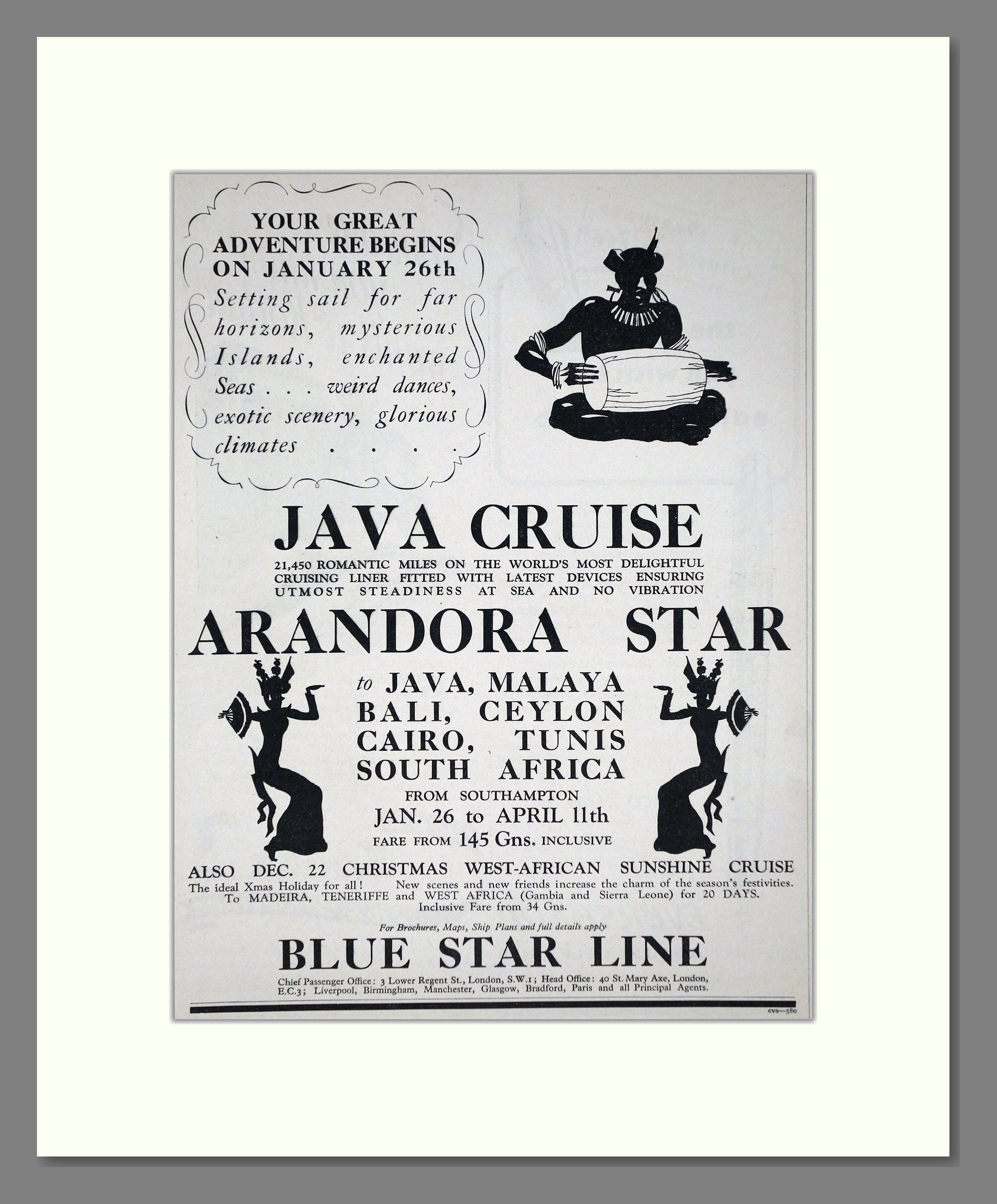 Blue Star Line - Arandora Star Ship. Vintage Advert 1934 (ref AD66662)