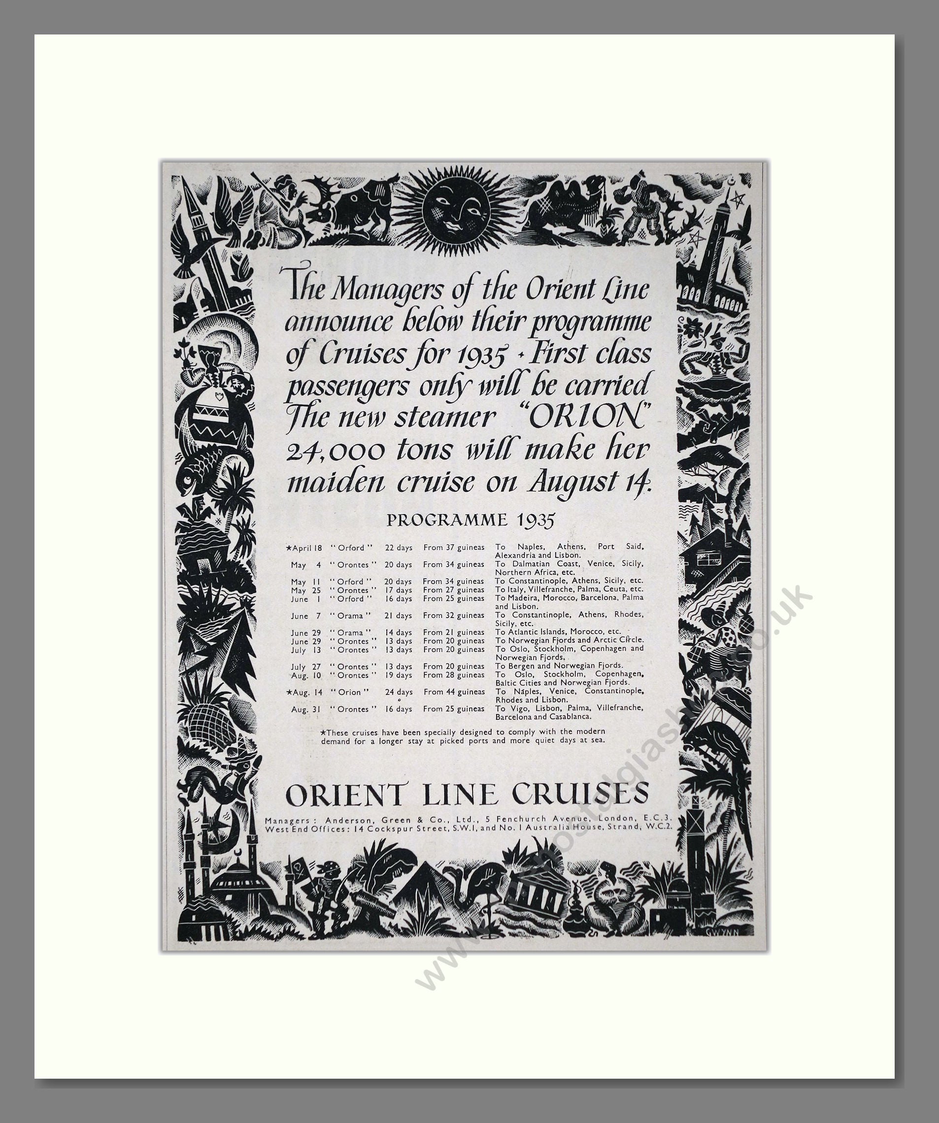 Orient Line - Orion Steamer / 1935 Cruises. Vintage Advert 1934 (ref AD66670)