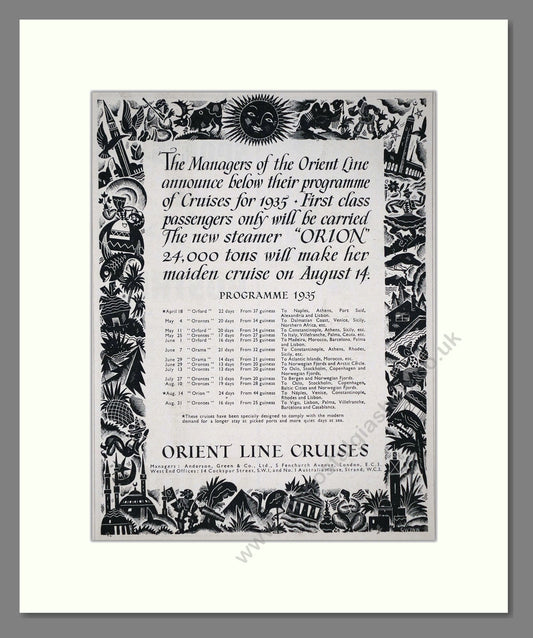 Orient Line - Orion Steamer / 1935 Cruises. Vintage Advert 1934 (ref AD66670)