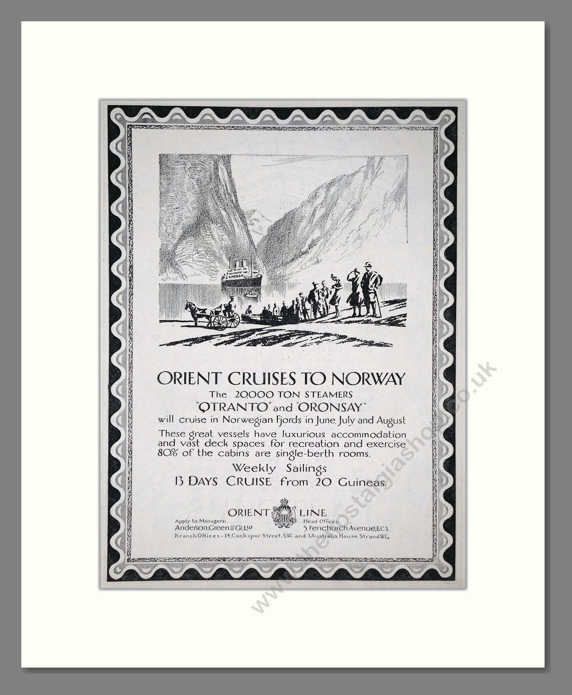 Orient Line - Oronsay / Otranto Steamers. Vintage Advert 1926 (ref AD66671)