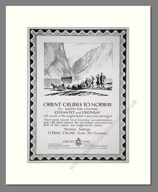 Orient Line - Oronsay / Otranto Steamers. Vintage Advert 1926 (ref AD66671)