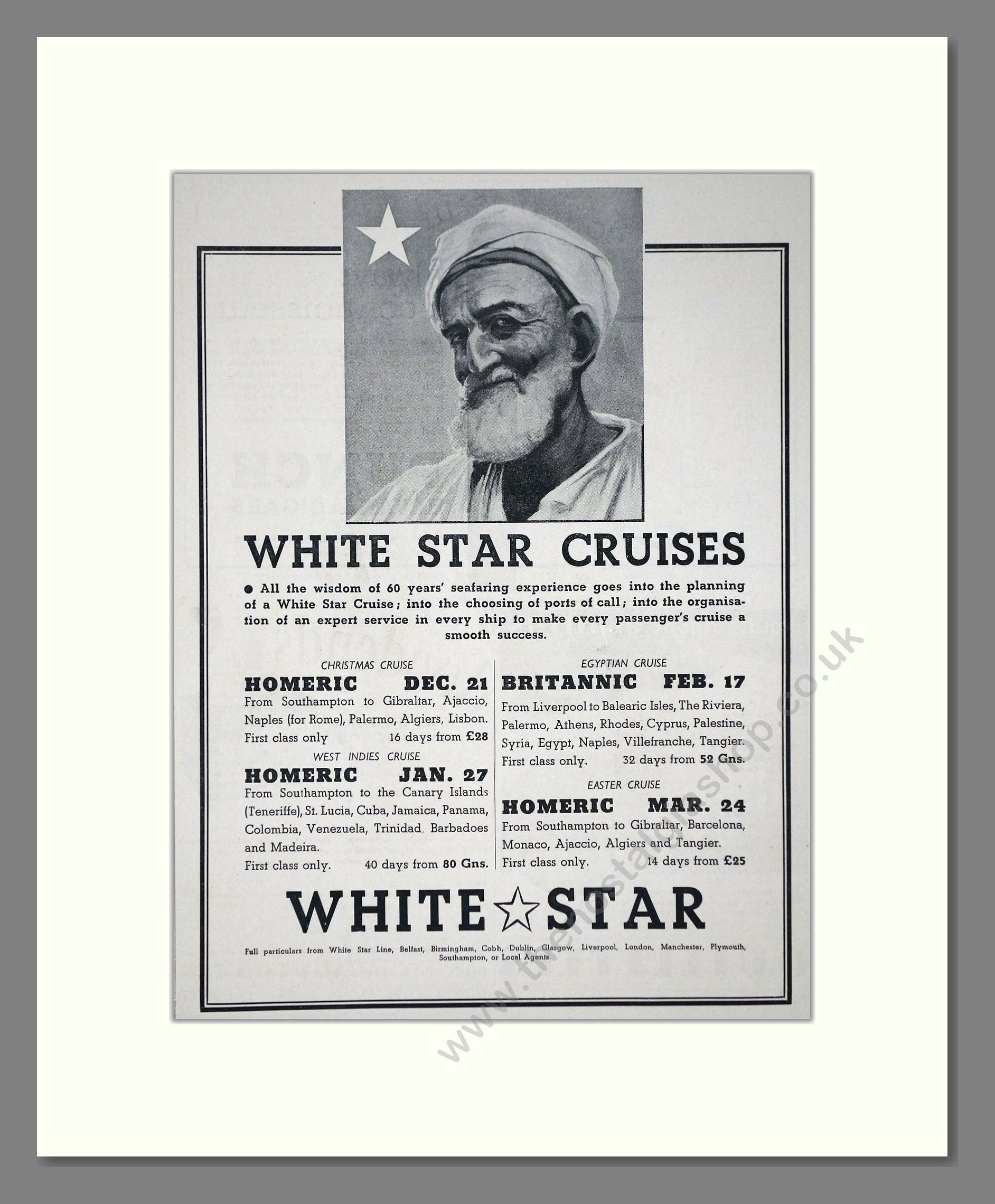 Cunard White Star - Homeric / Britannic Ships. Vintage Advert 1933 (ref AD66676)