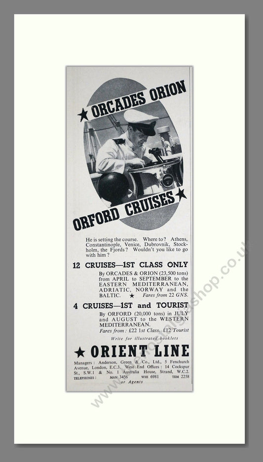 Orient Line - Orcades / Orford Cruise Ship. Vintage Advert 1938 (ref AD66679)