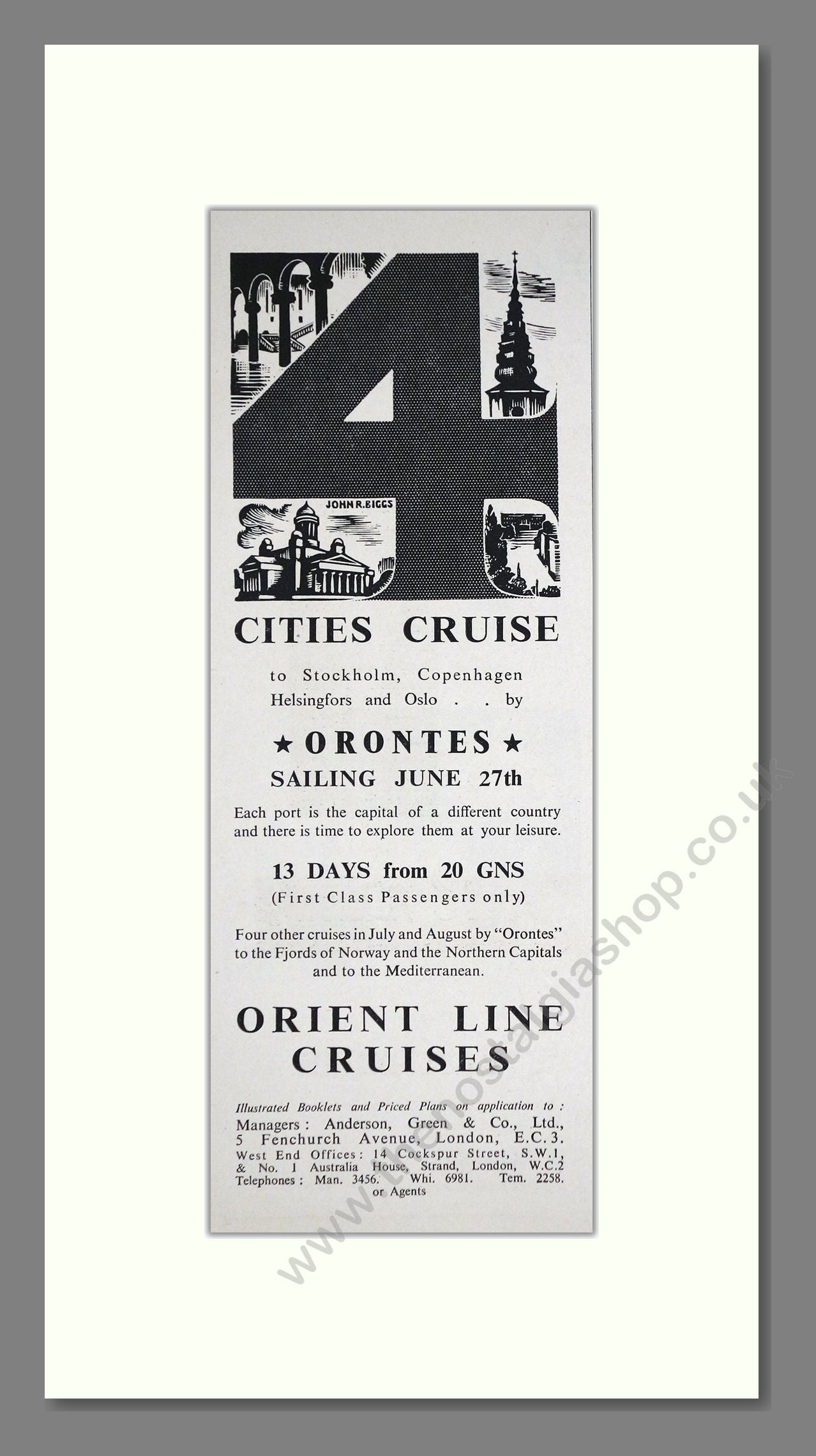 Orient Line - Orontes Cruise Ship. Vintage Advert 1936 (ref AD66680)