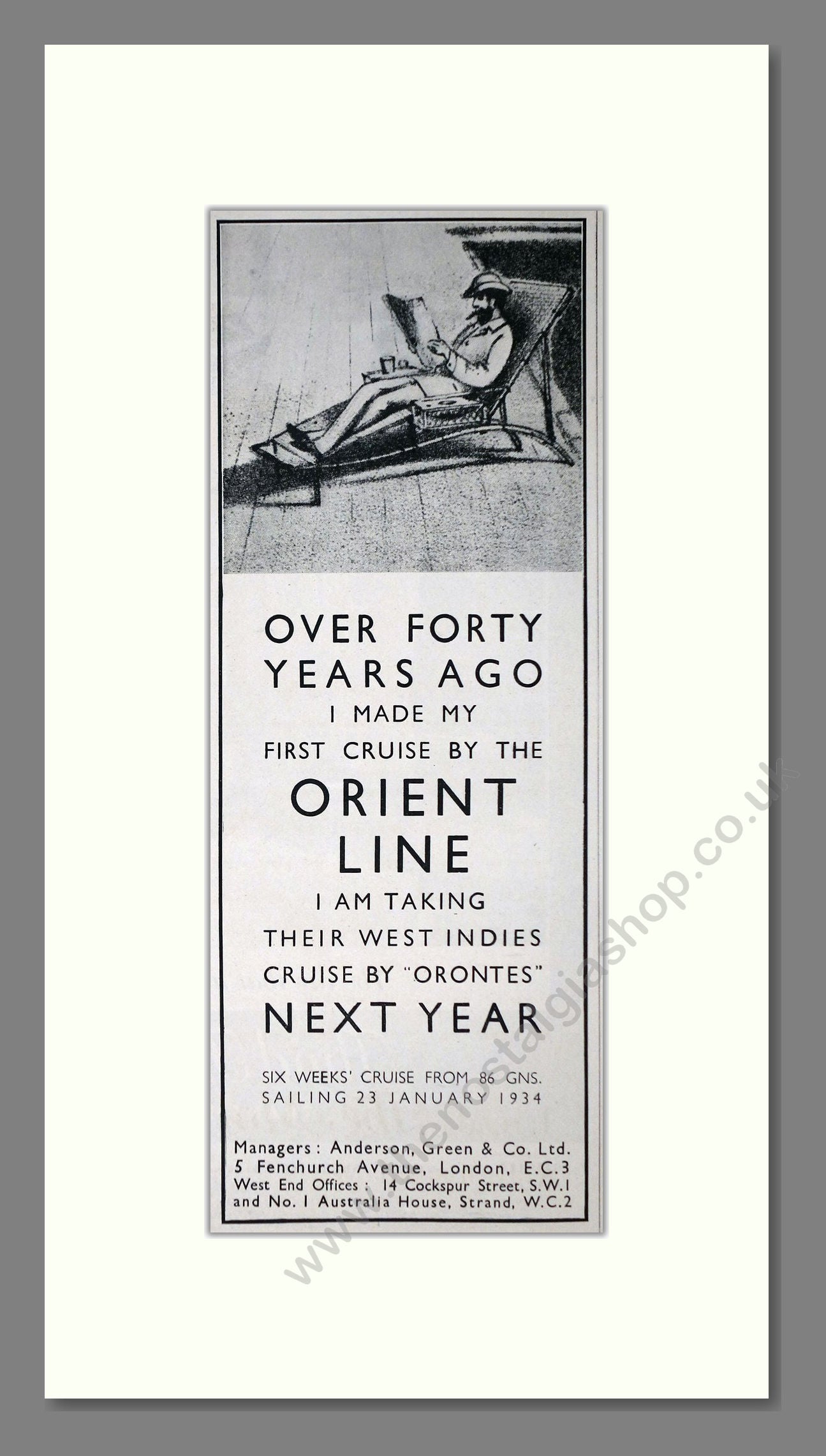 Orient Line - Orontes Cruise Ship. Vintage Advert 1933 (ref AD66681)