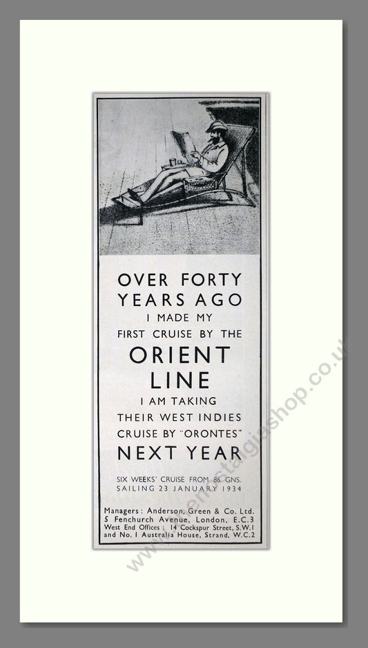 Orient Line - Orontes Cruise Ship. Vintage Advert 1933 (ref AD66681)