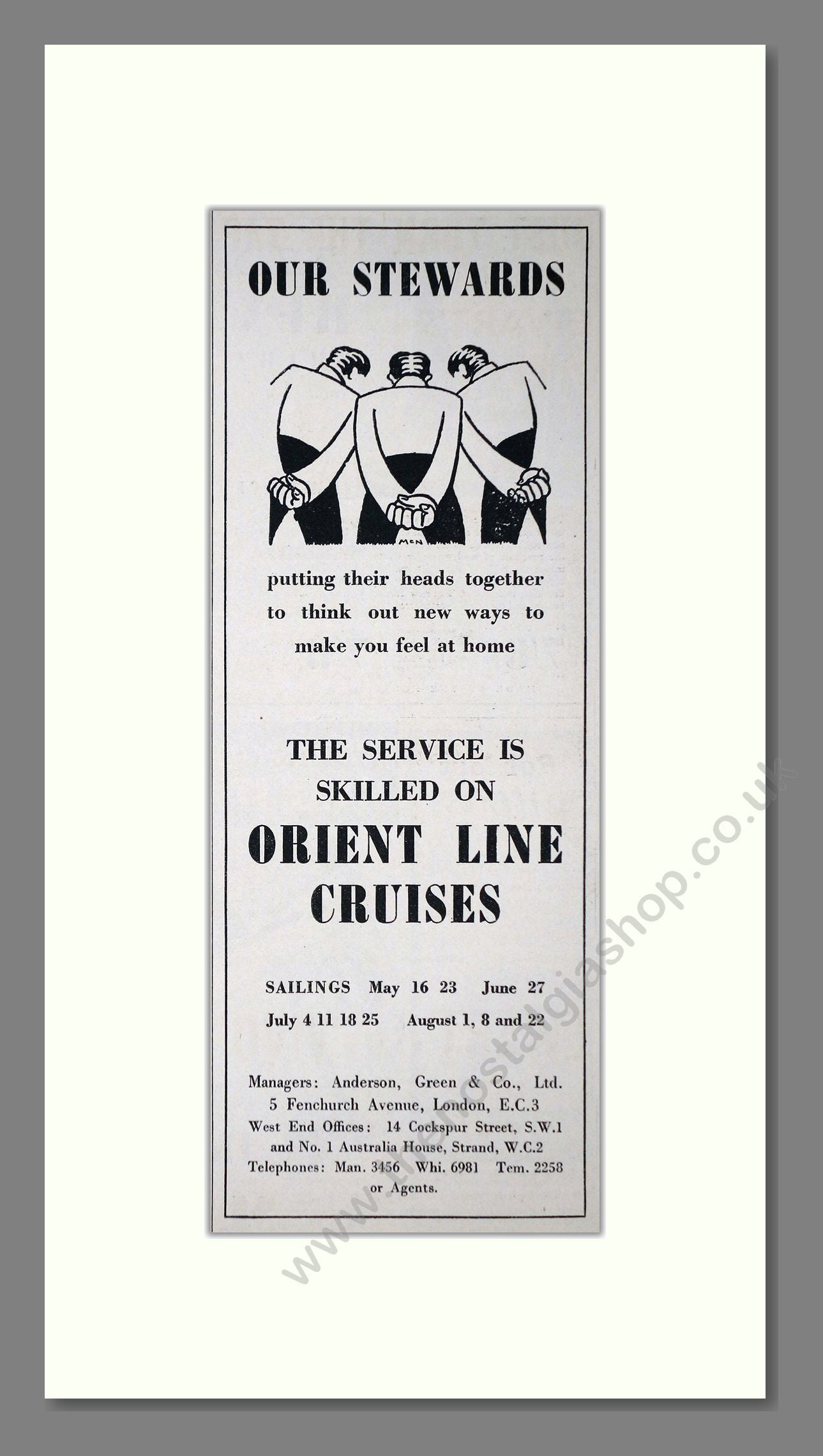 Orient Line - Our Stewards. Vintage Advert 1936 (ref AD66684)