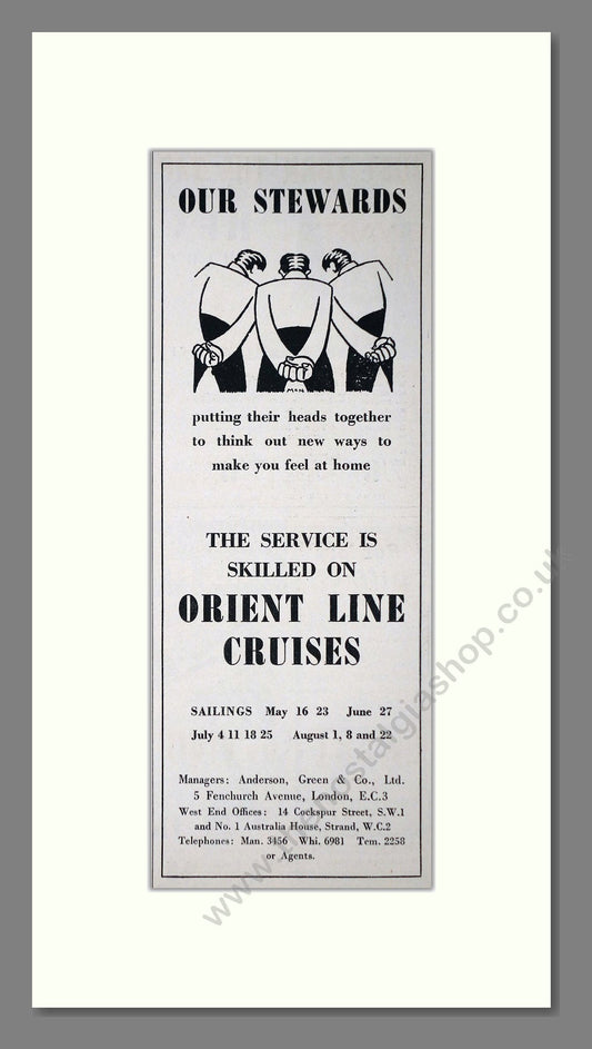 Orient Line - Our Stewards. Vintage Advert 1936 (ref AD66684)