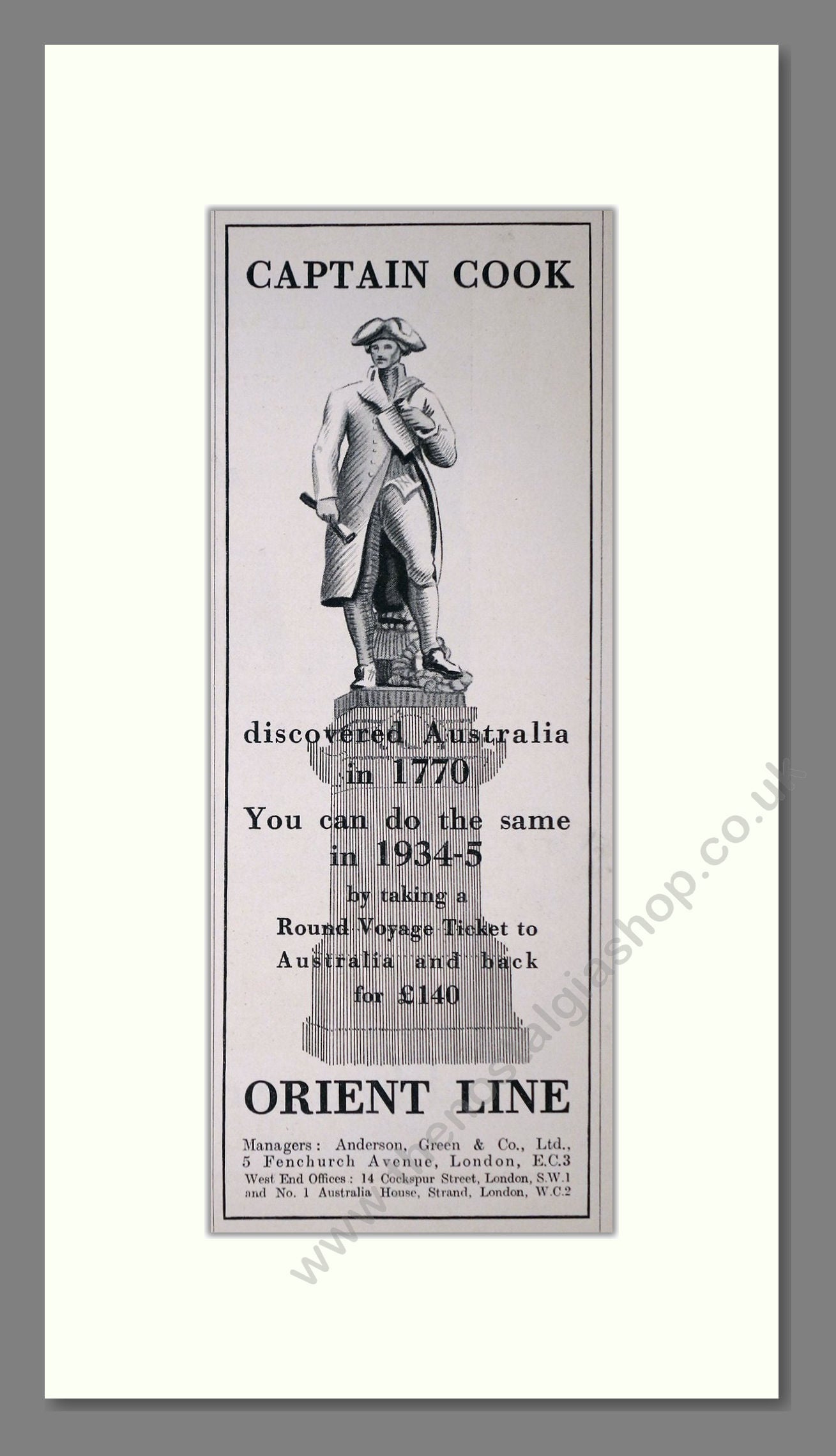 Orient Line - Captain Cook. Vintage Advert 1934 (ref AD66687)