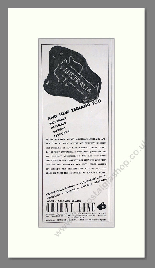Orient Line - Australia Cruise. Vintage Advert 1938 (ref AD66689)