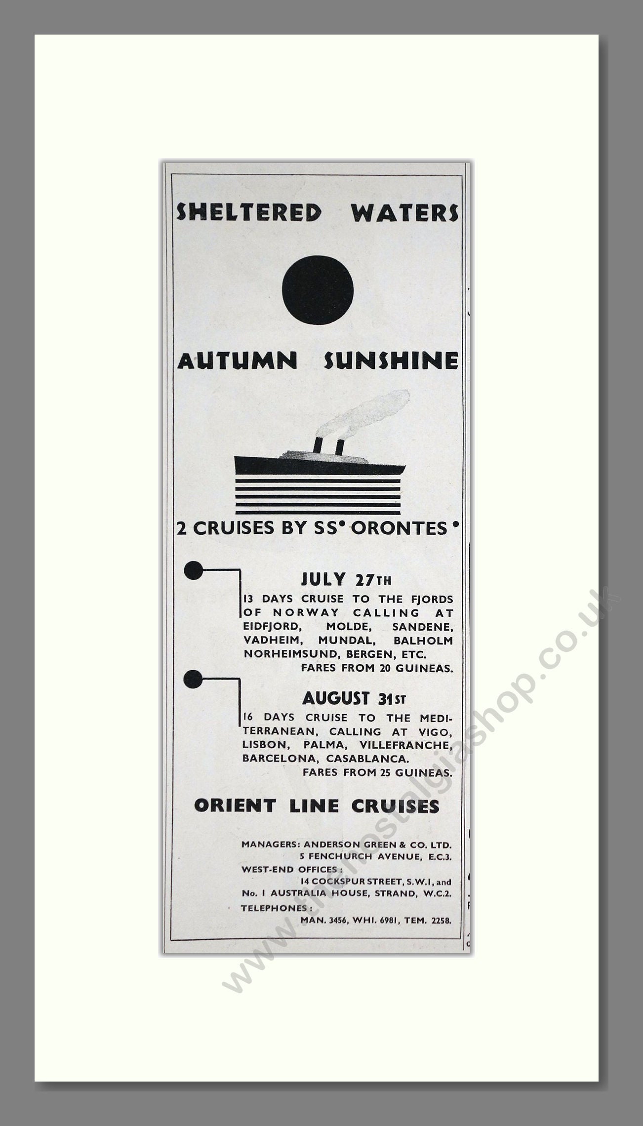 Orient Line - Orontes Cruise Ship. Vintage Advert 1935 (ref AD66691)