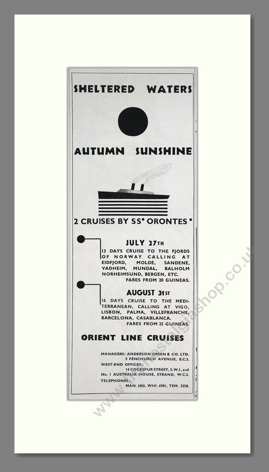 Orient Line - Orontes Cruise Ship. Vintage Advert 1935 (ref AD66691)
