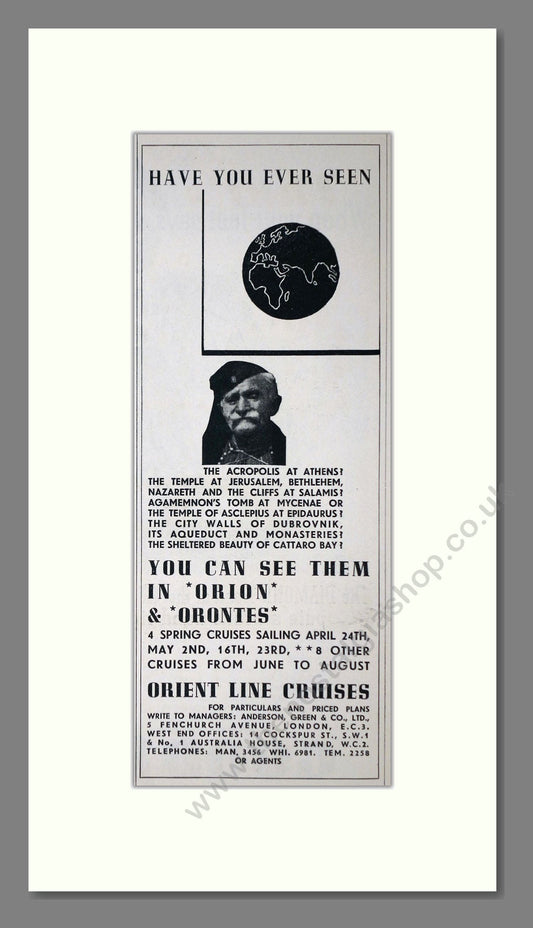 Orient Line - Orion / Orontes Cruise Ships. Vintage Advert 1936 (ref AD66696)
