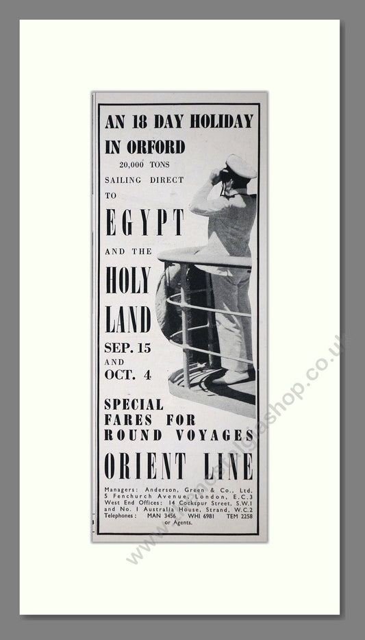 Orient Line - Egypt / Holy Land Cruise. Vintage Advert 1938 (ref AD66697)