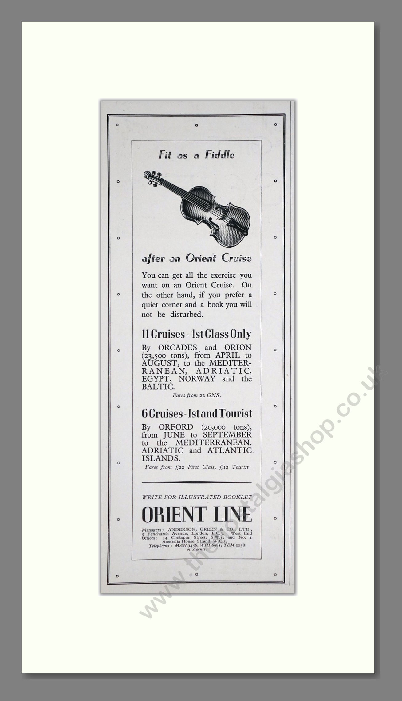 Orient Line - Fit As A Fiddle. Vintage Advert 1939 (ref AD66709)