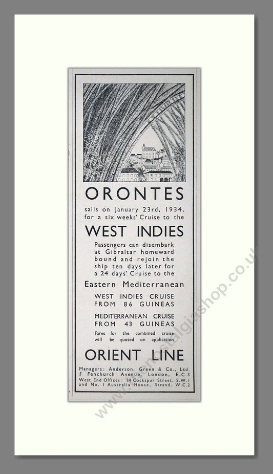 Orient Line - Orontes West Indies Cruise. Vintage Advert 1933 (ref AD66713)
