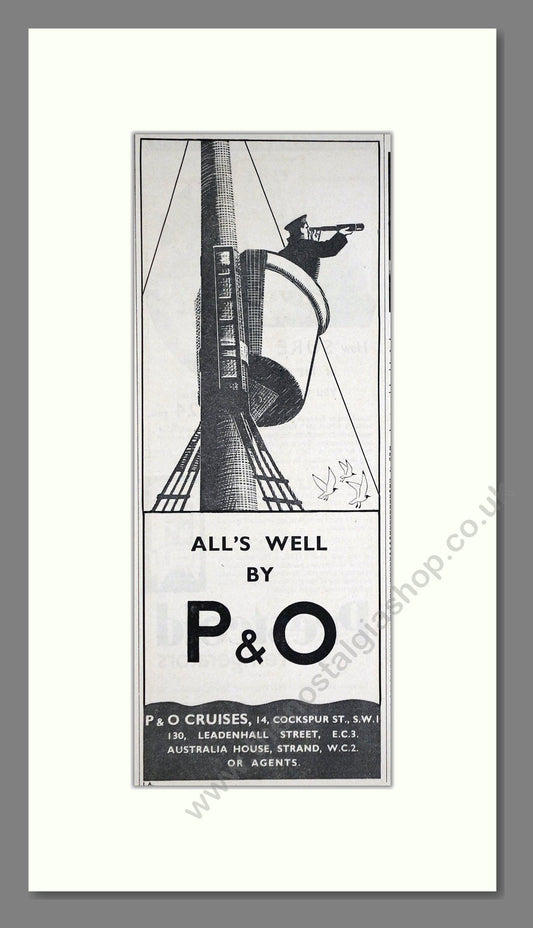 P And O - All's Well. Vintage Advert 1935 (ref AD66720)