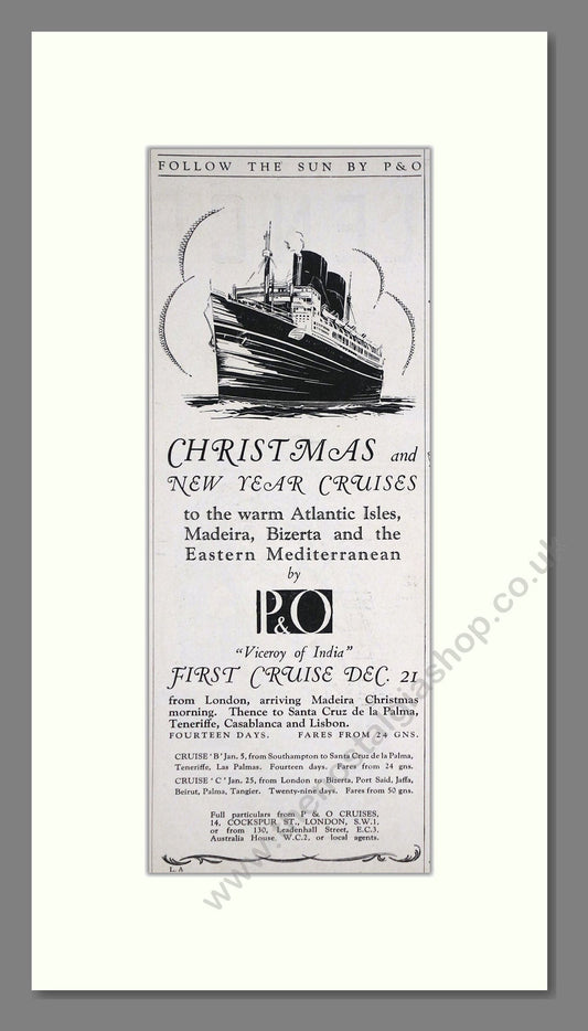 P And O - Viceroy Of India Christmas Cruise. Vintage Advert 1934 (ref AD66726)