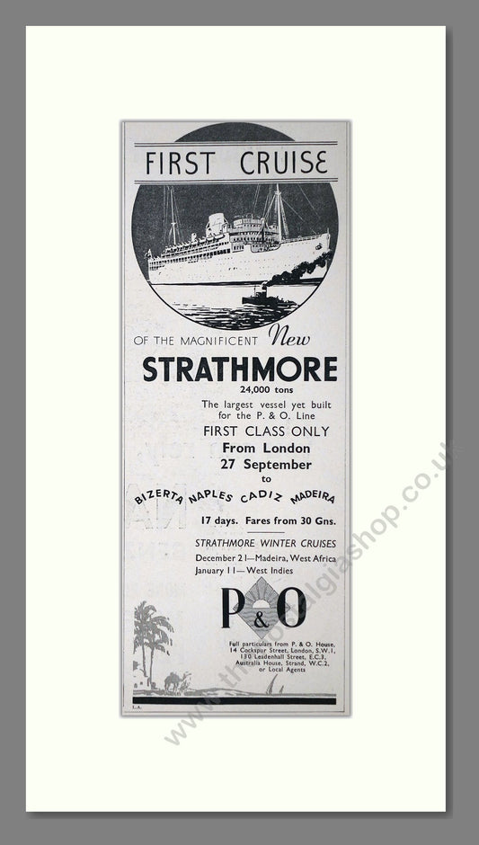 P And O - Strathmore Cruise Ship. Vintage Advert 1935 (ref AD66727)